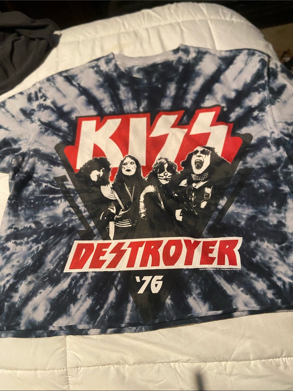 Kiss Tie-Dye Blue & White "Destroyer '76" Kids Short Sleeve Tee